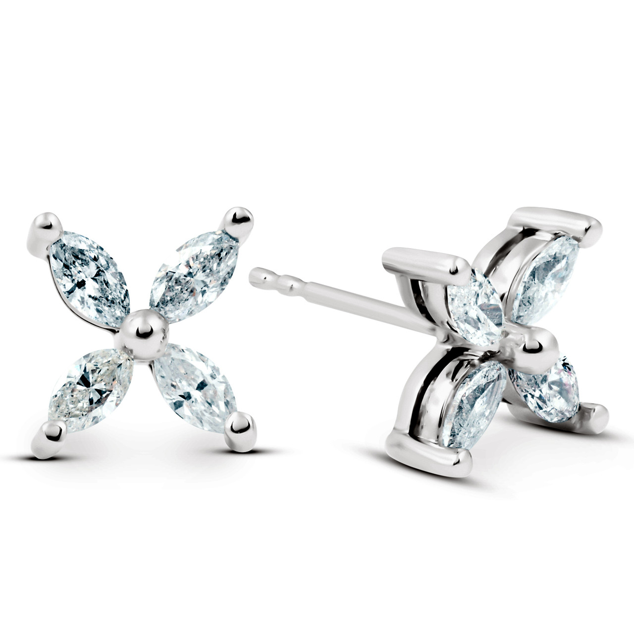 5/8ct Diamond Eight-Stone Marquise Studs 14K White Gold Womens Earrings (G-H, SI)