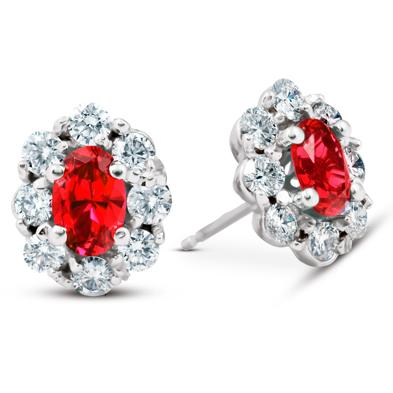 3 Ct Ruby & Diamond Halo Studs 14k White Gold (H-I, I1)