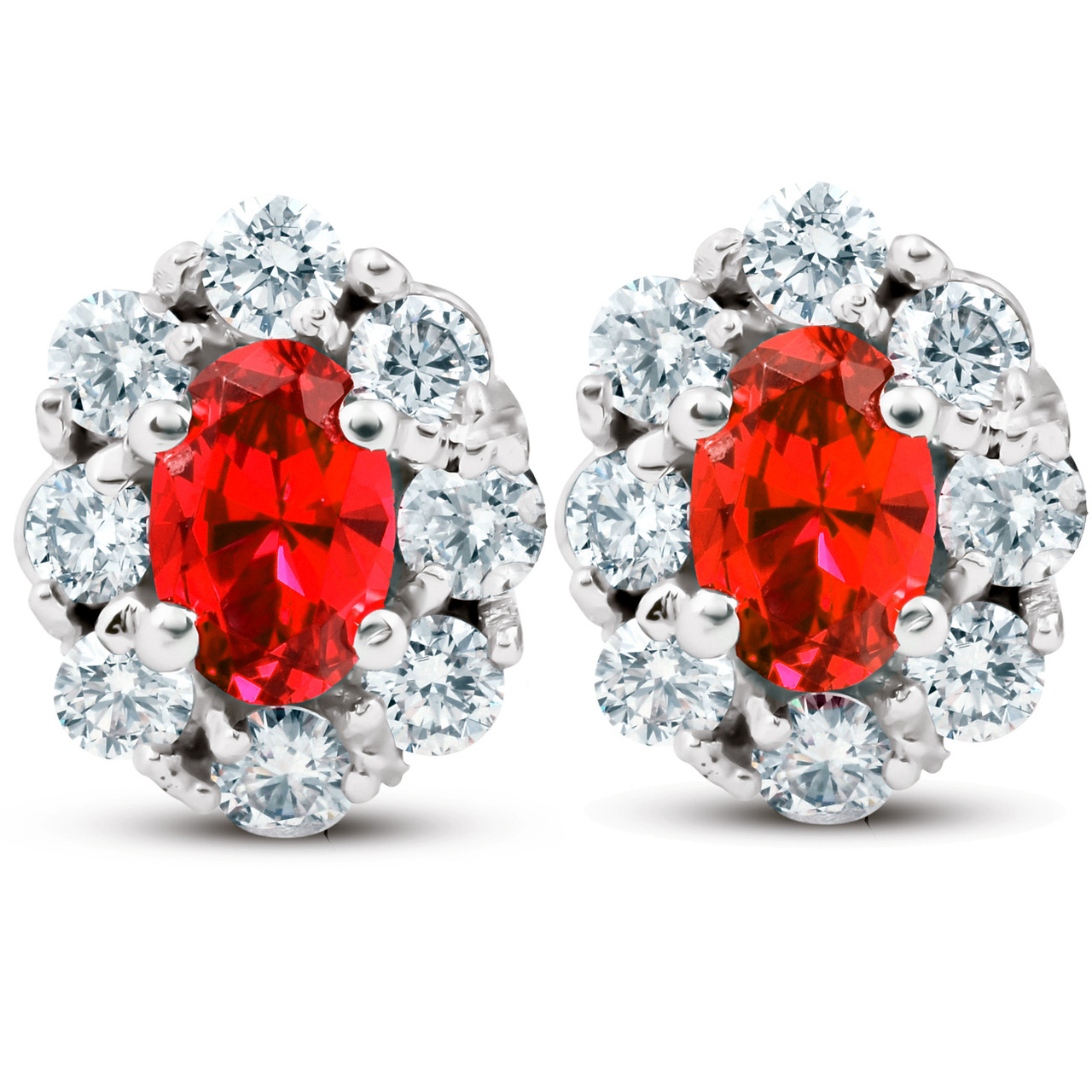 3 Ct Ruby & Diamond Halo Studs 14k White Gold (H-I, I1)