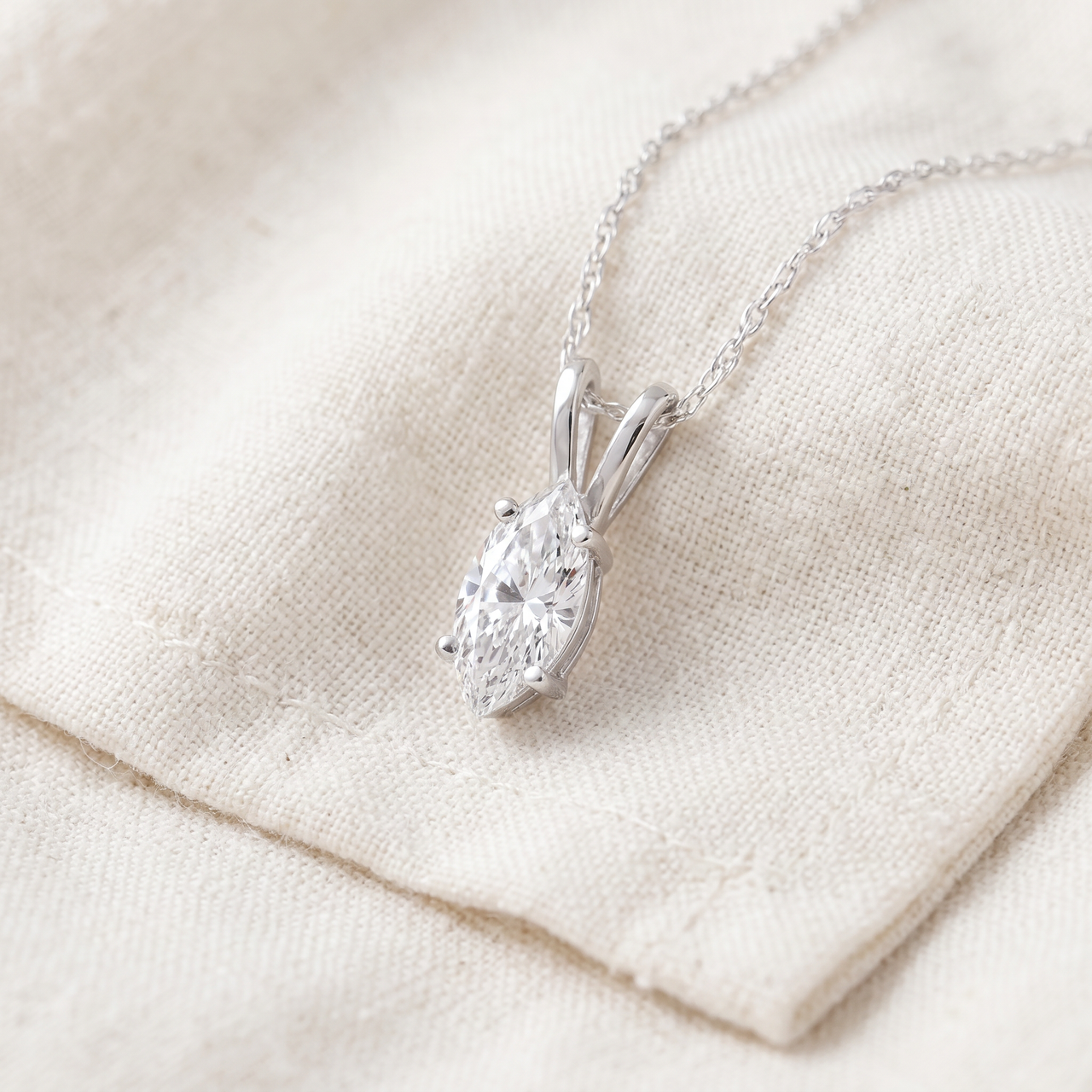 1/2ct Fancy Marquise Diamond Solitaire Pendant 14K White Gold (I-J, I1)