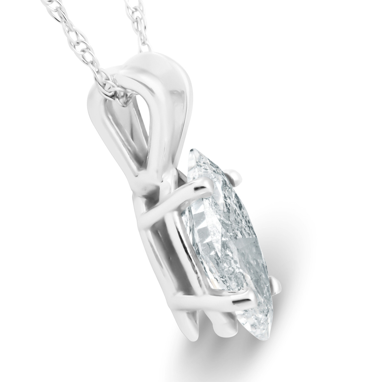 1/2ct Fancy Marquise Diamond Solitaire Pendant 14K White Gold (I-J, I1)