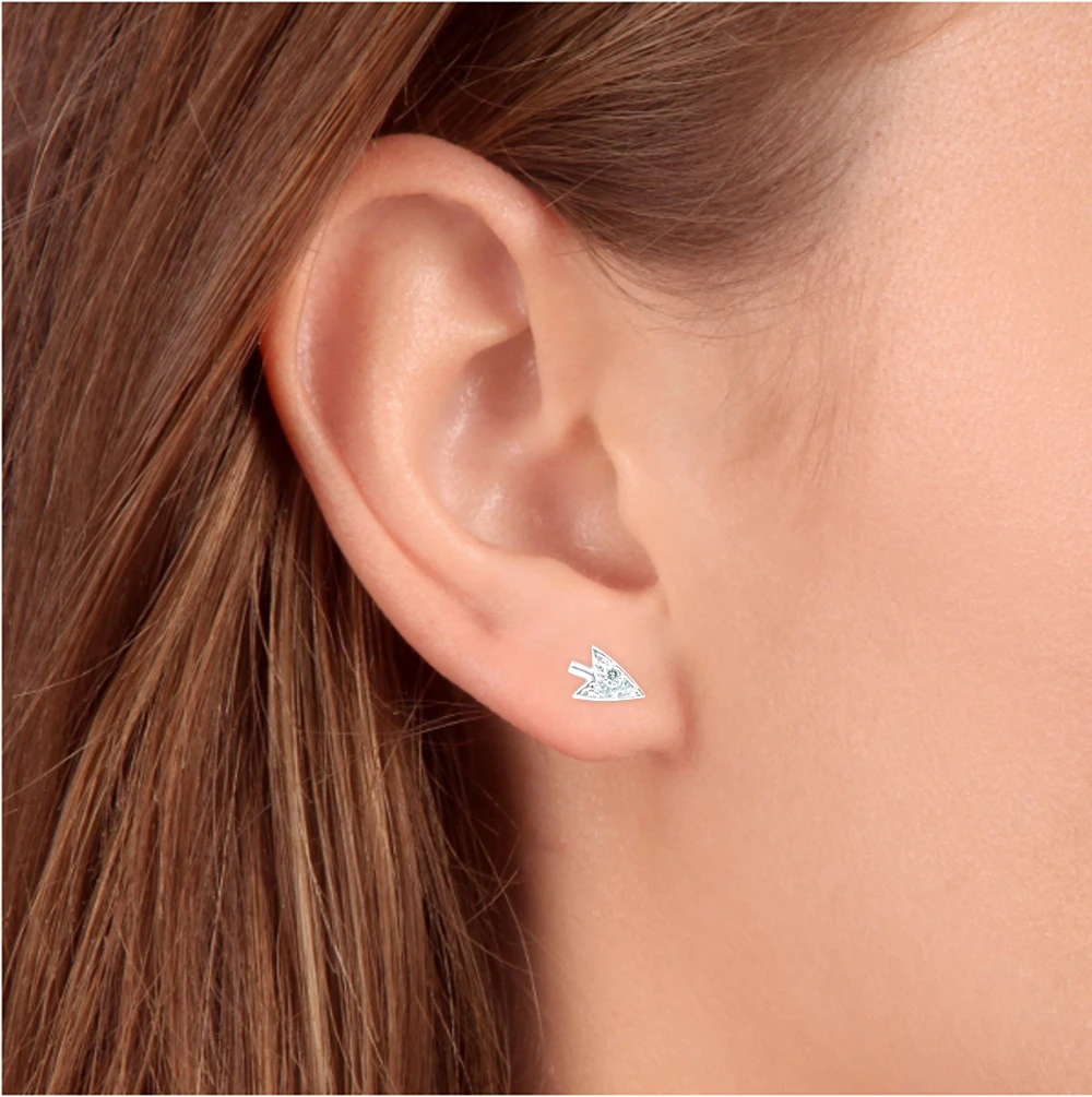 14k White Gold Arrow Diamond Studs Womens Dainty Fashion Earrings (G-H, I1)