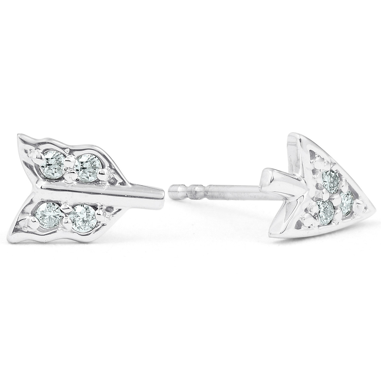 14k White Gold Arrow Diamond Studs Womens Dainty Fashion Earrings (G-H, I1)