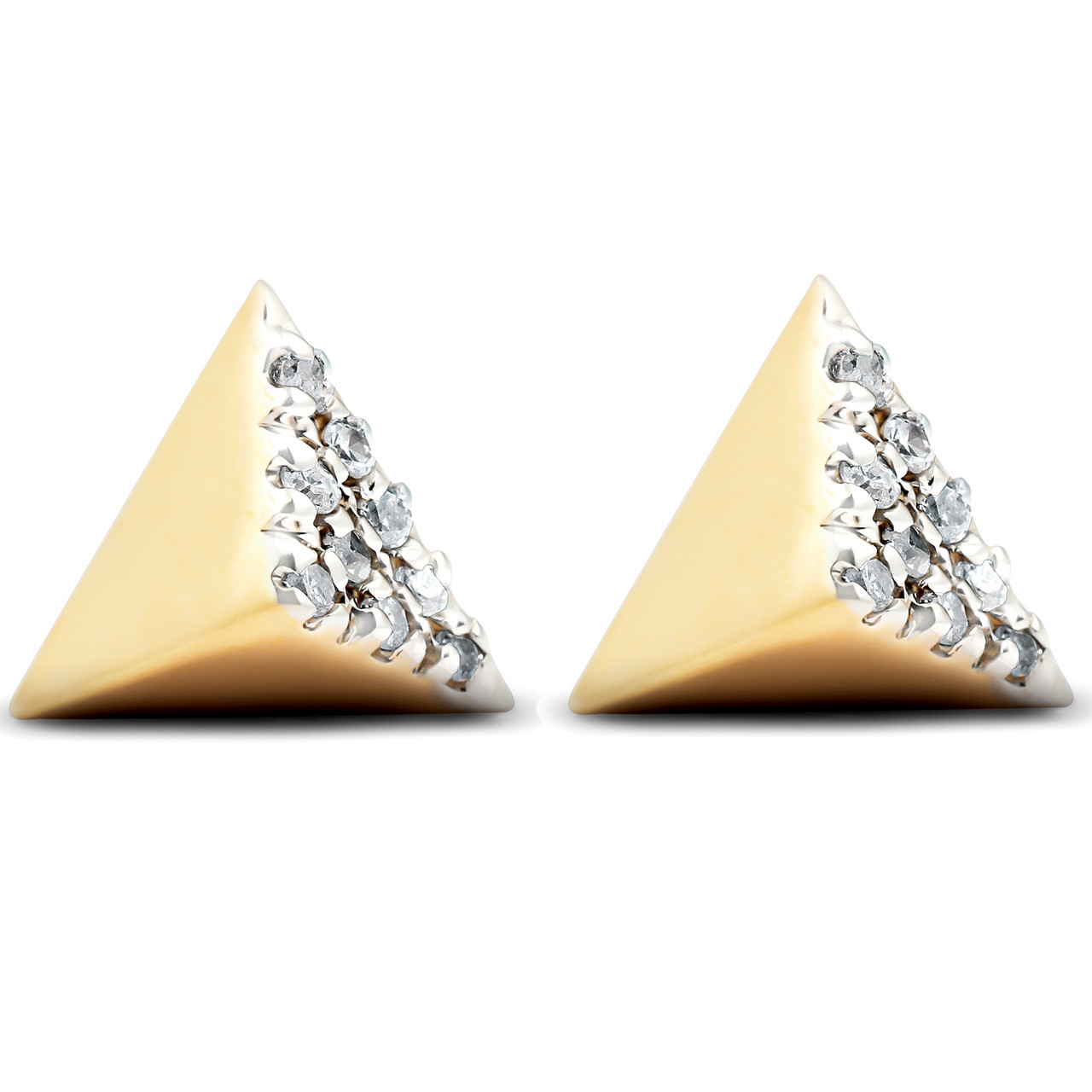 1 Carat Pave Diamond Stud Earrings 10K Yellow Gold Cube Shape