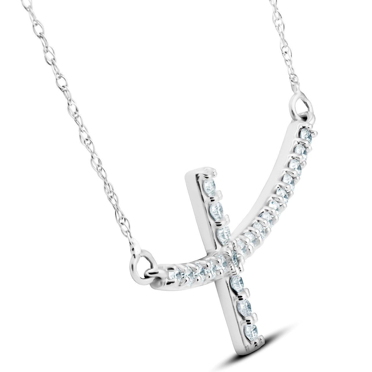 1/3 Ct Diamond Sideways Cross Pendant 14k White Gold & 18