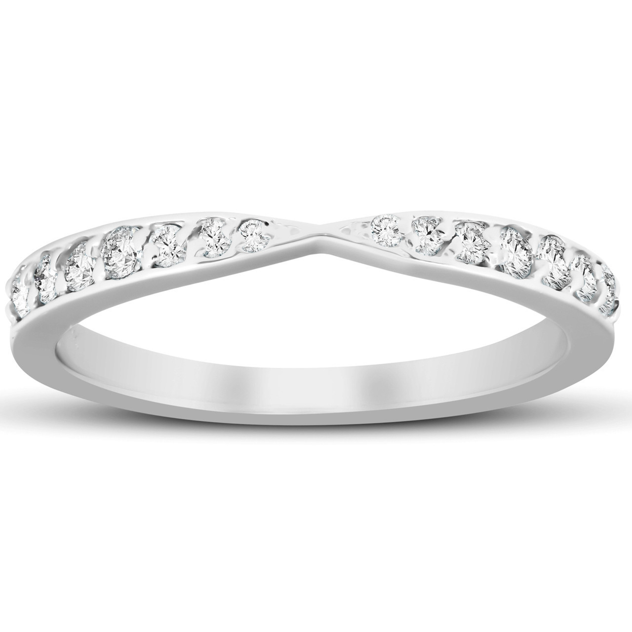 1/4Ct Diamond Stackable Tapered V Shape Womens Wedding Ring 10k White Gold (G-H, I1)