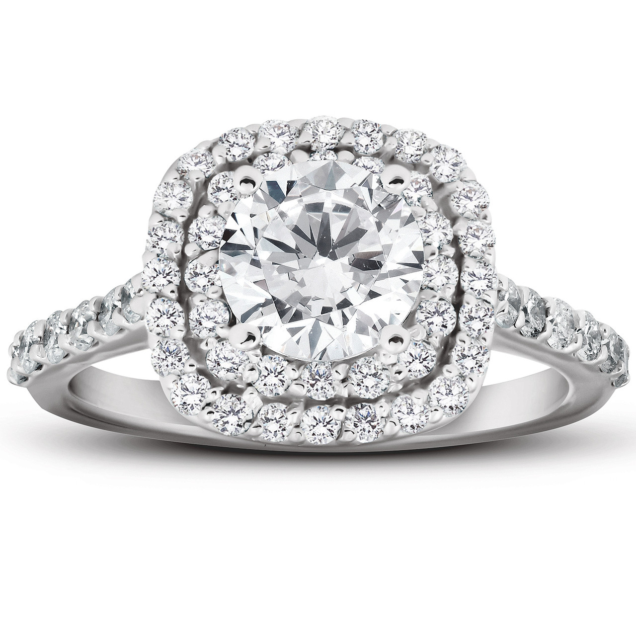 2 1/4 Ct Diamond & Moissanite Cushion Halo Engagement Ring 14k White Gold (H-I, SI)