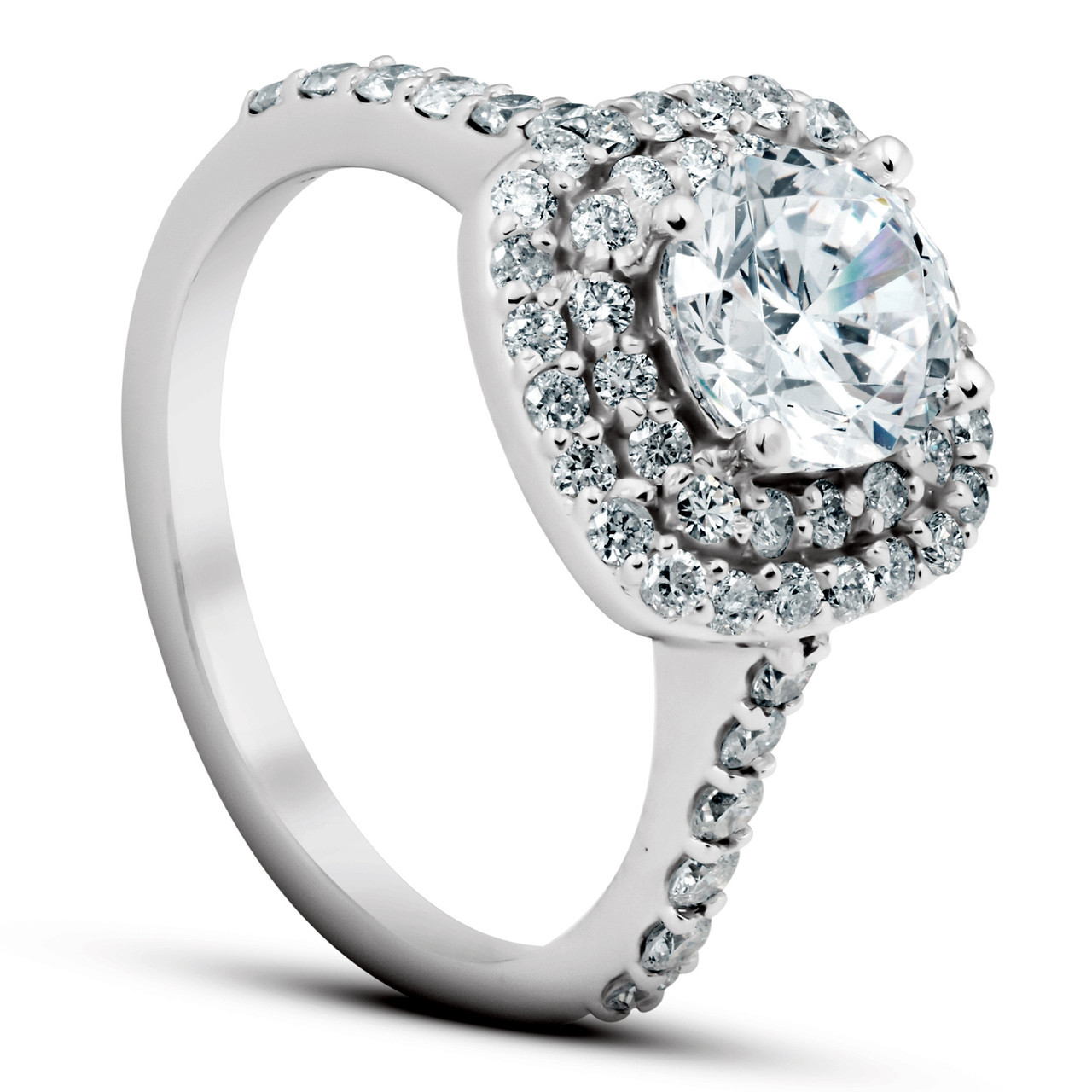 2 1/4 Ct Diamond Cushion Halo Engagement Ring 14k White Gold Lab grown (G-H, VS) 2 1/4 Ct Diamond Cushion Halo Engagement Ring 14k White Gold Lab grown (G-H, VS)