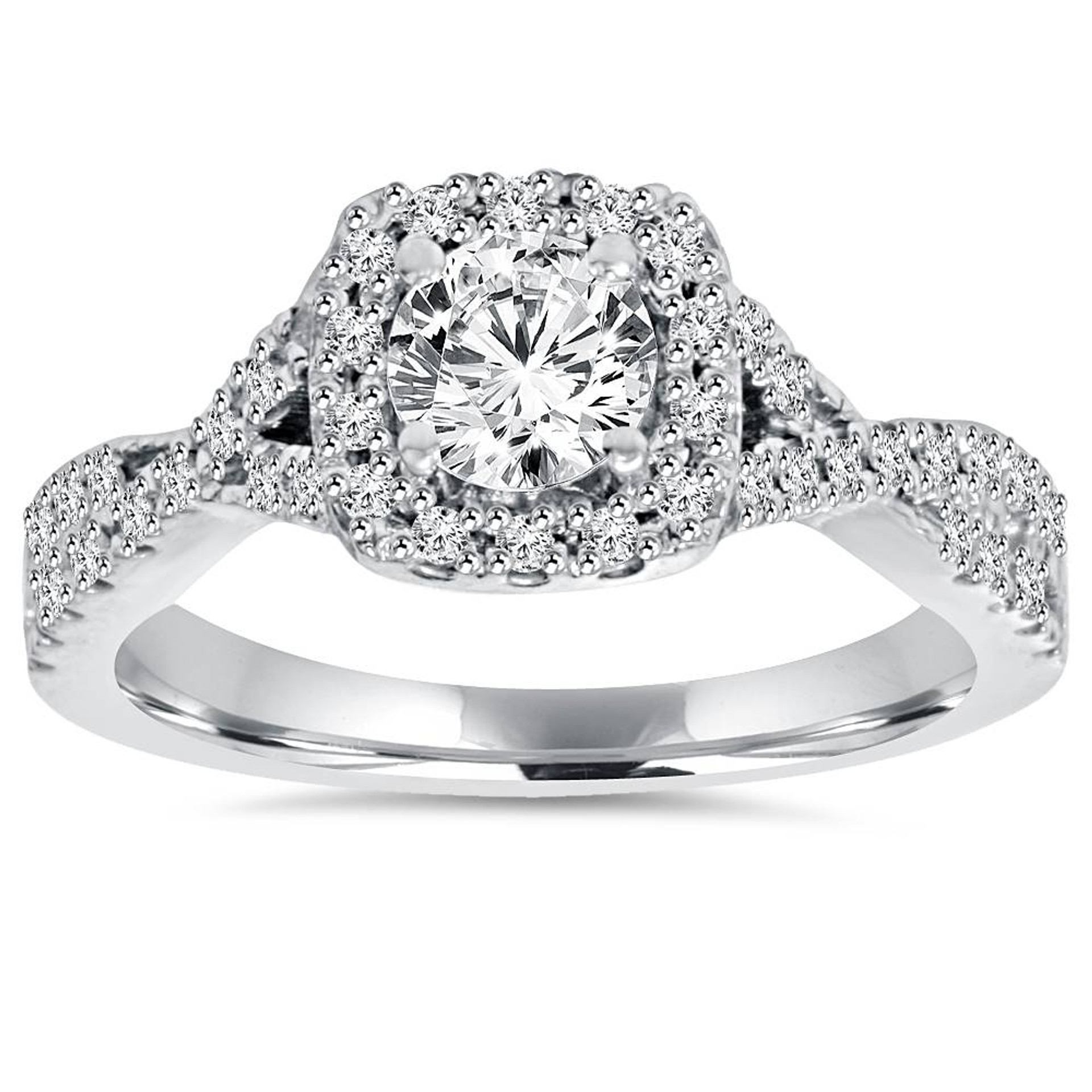1ct Cushion Halo Diamond Engagement Ring 14K White Gold