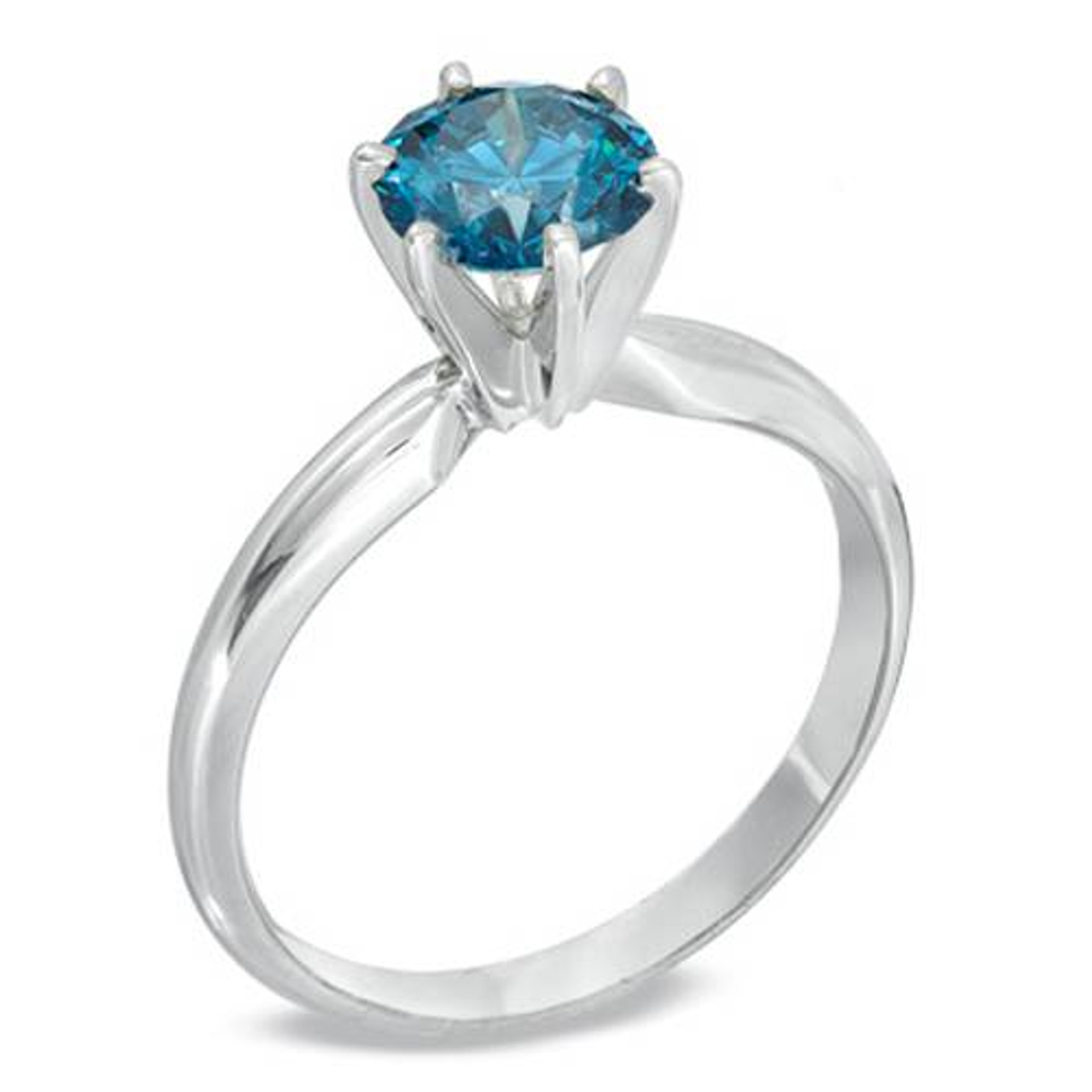 1ct Treated Blue Diamond Solitaire Engagement Ring 14K White Gold