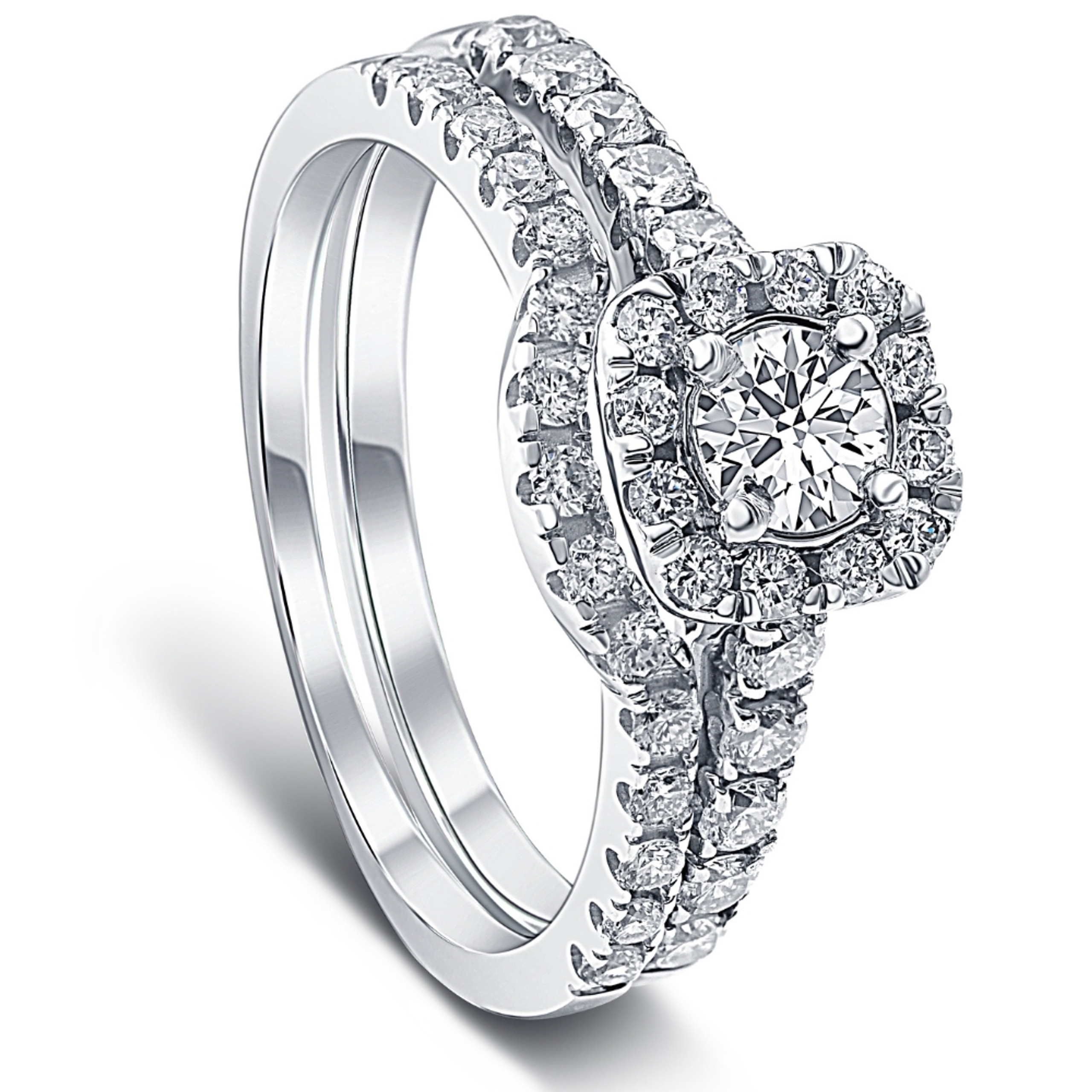 1 1/4Ct Cushion Halo Diamond Engagement Matching Wedding Ring Set 14K ...