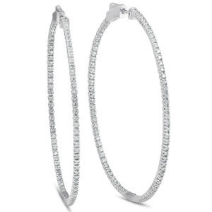 1 1/5 Ct Diamond Inside Outside Hoops 14k White Gold Vault Lock 2" Tall (G-H, SI)