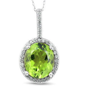 5 1/3 Ct Diamond Oval Peridot Pendant 14k White Gold (G-H, I1)