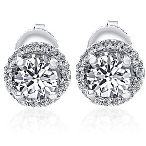 3/4 Ct Halo Diamond Studs 10K White Gold (G-H, I1)