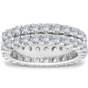 3 1/2 ct Diamond Double Row Eternity Ring Womens Wedding Band 14k White Gold (H-I, I1)