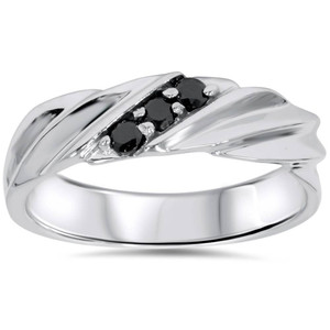 1/10ct Black Diamond Mens Ring 14K White Gold (Black, )
