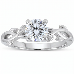 1 1/4 ct Solitaire Moissanite Vine Engagement Ring 14k White Gold (H-I, VVS)