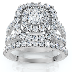 1 1/10 Ct Lab Grown Diamond Cushion Halo Engagement Wedding Ring Set White Gold (G-H, SI)