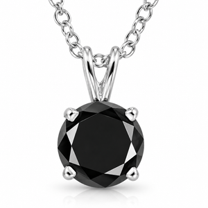 1 1/4 Ct Black Diamond Solitaire Pendant Necklace In 14k White Gold (Black, I2-I3)