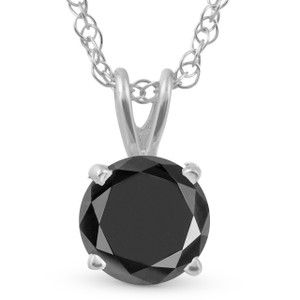 1 1/4 Ct Black Diamond Solitaire Pendant Necklace In 14k White Gold (Black, I2-I3)