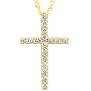 1/3ct Diamond Cross Necklace 10K Yellow Gold