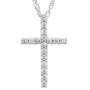 1/3ct Diamond Cross Necklace 10K White Gold