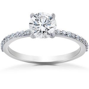 1 ct Lab Grown Diamond Side Stone Accent Engagement Ring 14k White Gold (G-H, SI)