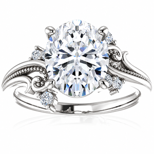 2 1/5 Ct Oval Moissanite & Lab Grown Diamond Engagement Ring 14k White Gold (G-H, VS)