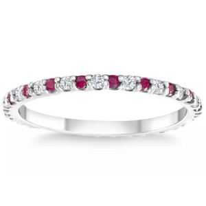 1/2Ct Ruby & Diamond Eternity Wedding Ring 14k White Gold Womens Band (G-H, I2-I3)