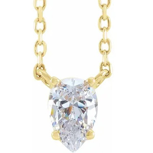 1Ct Pear Shape Diamond Solitaire Floating Pendant Yellow Gold Necklace Lab Grown (G-H, VS)