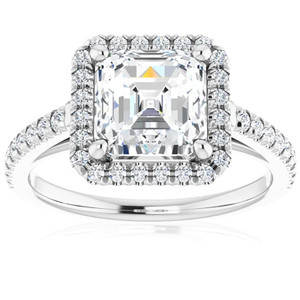 2 1/2Ct Asscher Cut Moissanite & Diamond Halo Engagement Ring in 10k Gold (G-H, VS)