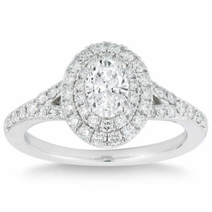 1 Ct Lab Grown Oval Diamond Halo Engagement Ring 14k White Gold (H-I, VS2-SI1)