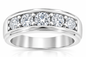 1ct Mens Lab Diamond Wedding Band 10K White Gold
