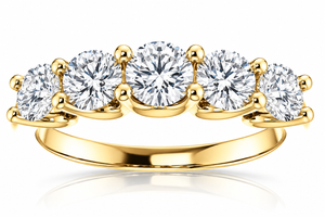 2 Ct Diamond Five Stone Wedding Ring 14k Yellow Gold EX3 Lab Grown (G-H, VS2-SI1)