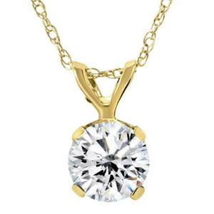 1/5Ct Lab Grown Solitaire Diamond Pendant 14k Yellow Gold Necklace (G-H, VS)