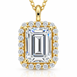 3 1/2 Ct Emerald Moissanite & Lab Grown Diamond Halo Pendant 14k Gold Necklace (E-F, VS)