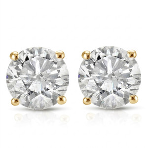 2 Ct Diamond Studs With Screw Backs 14k Yellow Gold (H-I, I1)