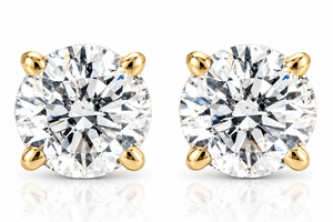2 Ct Diamond Studs With Screw Backs 14k Yellow Gold (H-I, I1)
