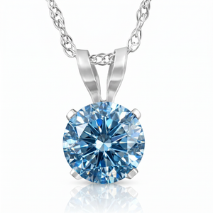 1/2Ct Lab Grown Blue Diamond Solitaire Pendant Necklace14k White or Yellow Gold (Blue, VS)