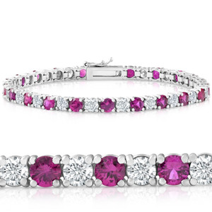 9 1/2 ct Genuine Ruby & Diamond Tennis Bracelet 14K White Gold (K-L, I1)