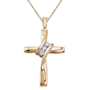 Three Stone Real Diamond Cross Pendant 