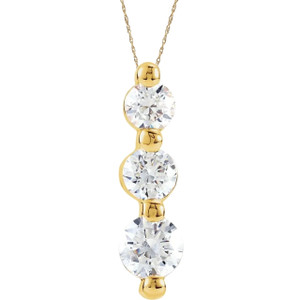 1Ct Diamond Necklace Three Stone Pendant in 10k White or Yellow Gold (G-H, I1)