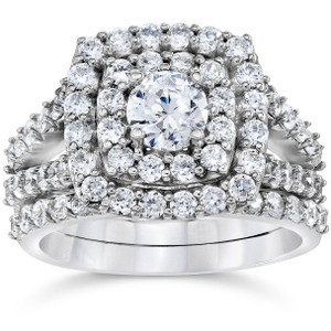 2 Ct TW Diamond Engagement Cushion Halo Engagement Ring Set White Gold Lab Grown (G-H, SI)