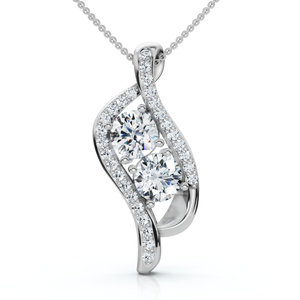 1 1/2 ct Two Stone Forever Us Diamond Pendant 14k White Gold 1" Tall (I-J, I1)