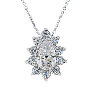 1/2Ct Pear Shape Halo Lab Grown Diamond Pendant Necklace in White or Yellow Gold (J-K, I1)