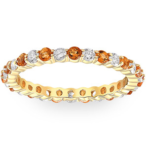 1 cttw Citrine & Diamond Wedding Eternity Stackable Ring 10k Yellow Gold (G-H, I1)