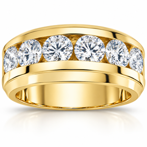 4Ct Diamond Men's Six Stone Anniversary Wedding Ring in 10k Yellow Gold (H-I, I1)