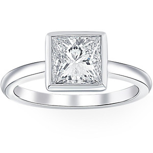 2 Ct Princess Cut Diamond Solitaire Bezel Engagement Ring Lab Grown White Gold (G-H, VS)
