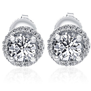 1/2 Ct Halo Diamond Studs With Screw Backs White Gold Lab Grown (G-H, VS)