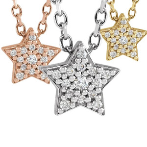 Dainty Diamond Star Pendant in 14k White, Yellow, or Rose Gold Necklace (E-F, VS)